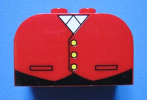 Slope, Curved 4 x 2 x 2 Double with 4 Studs with Vest with Pockets and Yellow Buttons over White Shirt Pattern