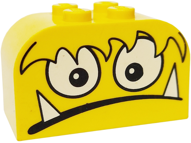 Slope, Curved 4 x 2 x 2 Double with 4 Studs with Monster Face Scared w/ Teeth Pattern