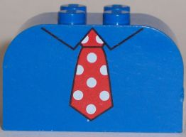 Slope, Curved 4 x 2 x 2 Double with 4 Studs with Red Tie with White Polka Dots Pattern