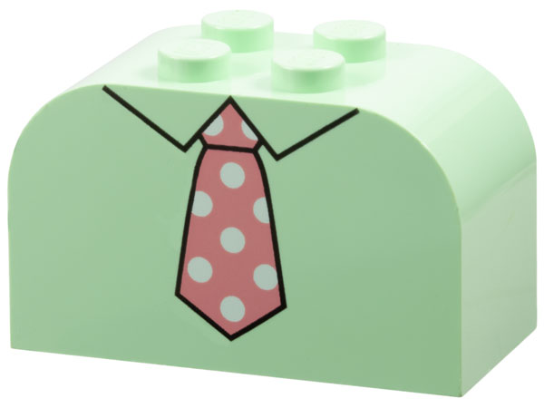 Slope, Curved 4 x 2 x 2 Double with 4 Studs with Medium Dark Pink Tie with White Polka Dots Pattern