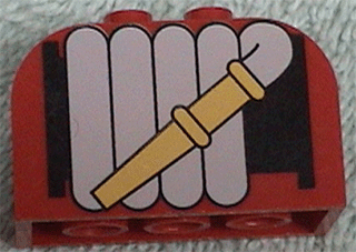 Slope, Curved 4 x 2 x 2 Double with 4 Studs with Fire Hose on Reel Pattern