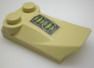 Slope, Curved 3 x 2 x 2/3 with 2 Studs, Wing End with Green Headlights Pattern (Sticker) - Set 7476
