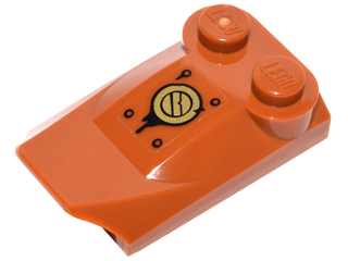 Slope, Curved 3 x 2 x 2/3 with 2 Studs, Wing End with Gold Circle and Black Rivets Pattern (Sticker) - Set 70146