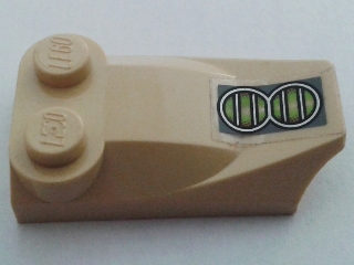 Slope, Curved 3 x 2 x 2/3 with 2 Studs, Wing End with Green Headlights Pattern (Sticker) - Set 7297