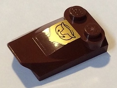 Slope, Curved 3 x 2 x 2/3 with 2 Studs, Wing End with Pearl Gold Longhorn Pattern (Sticker) - Set 70812