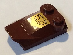 Slope, Curved 3 x 2 x 2/3 with 2 Studs, Wing End with Pearl Gold Longhorn Pattern (Sticker) - Set 70812