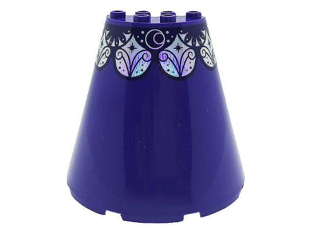 Cone Half 8 x 4 x 6 with Dark Purple and Silver Stars, Dots and Swirls Pattern (Sticker) - Set 41685