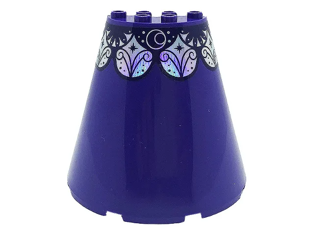 Cone Half 8 x 4 x 6 with Dark Purple and Silver Stars, Dots and Swirls Pattern (Sticker) - Set 41685