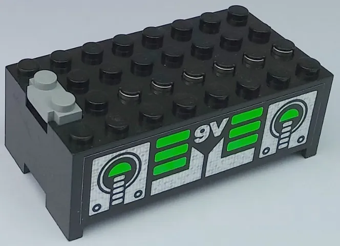 Electric 9V Battery Box Small without Battery Cover with Unitron Silver / Green Pattern on Both Sides (Stickers) - Set 6991