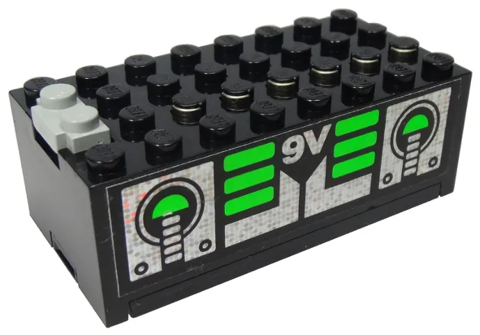 Electric 9V Battery Box Small with Unitron Silver / Green Pattern on Both Sides (Stickers) - Set 6991