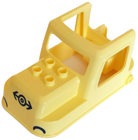 Duplo, Train Locomotive Cabin 4 x 8 x 3 1/2 with 4 Studs on Top Front with Dark Blue Train Logo and Headlights Pattern