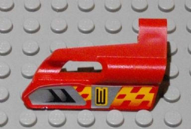 Technic, Panel Fairing #25 Small Short, Small Hole, Side A with Number 3, Air Vents and Orange Checkered Racing Pattern (Sticker) - Set 8650