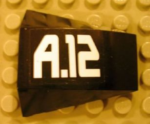 Wedge 4 x 4 Triple Curved No Studs with White 'A.12' Pattern (Sticker) - Set 8106