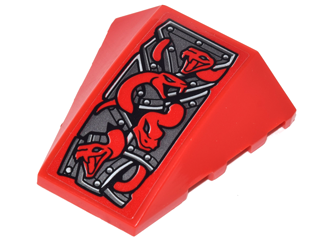 Wedge 4 x 4 Triple Curved No Studs with Pearl Dark Gray Armor with Rivets and 4 Red Snakes Pattern (Sticker) - Set 70626