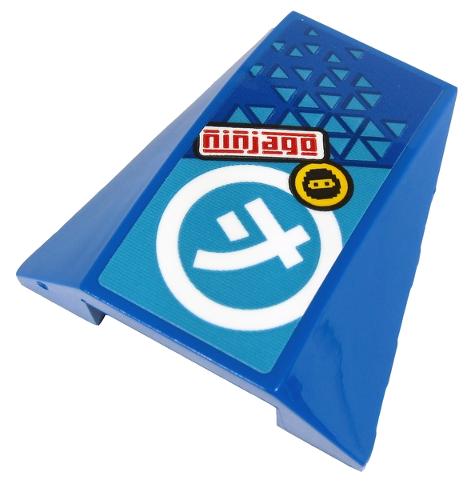 Wedge 4 x 4 Triple Curved No Studs with Red 'ninjago', White Ninjago J Symbol in Circle and Face on Yellow Circle Pattern (Sticker) - Set 71711