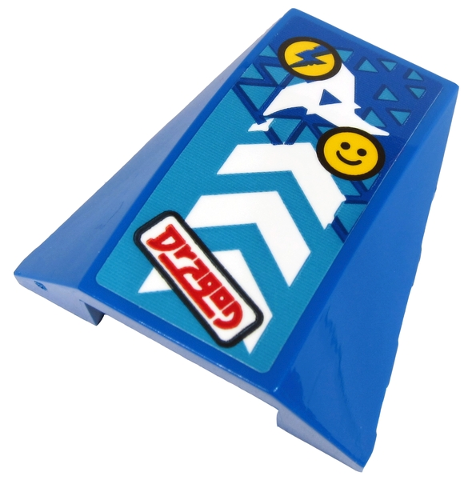 Wedge 4 x 4 Triple Curved No Studs with Red 'Dragon', White Arrows, Yellow Smiley and Blue Lightning Bolt on Yellow Circle Pattern (Sticker) - Set 71711