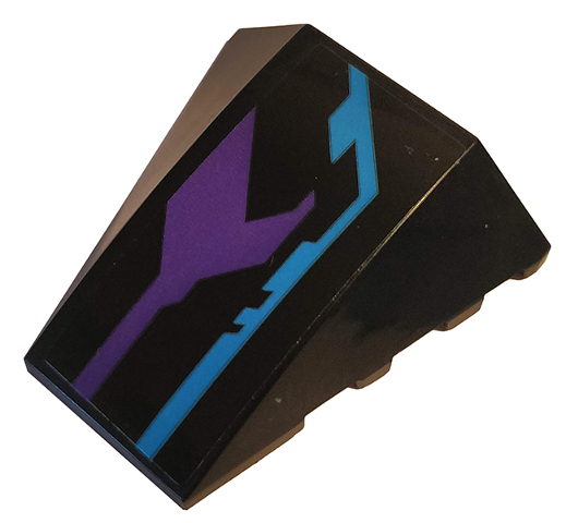 Wedge 4 x 4 Triple Curved No Studs with Dark Purple and Medium Azure Pattern Model Right Side (Sticker) - Set 70642