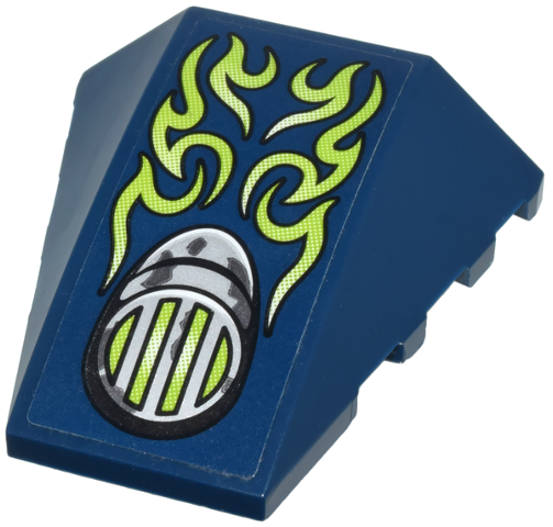 Wedge 4 x 4 Triple Curved No Studs with Lime Flames and Headlight with Light Bluish Gray Grille Pattern (Sticker) - Set 70730