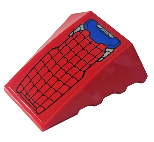 Wedge 4 x 4 Triple Curved No Studs with Black Spider Web and Blue and Silver Hull Plates Pattern (Sticker) - Set 76148