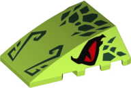 Wedge 4 x 4 Triple Curved No Studs with Red Eyes and Dark Green Scales and Nose Pattern