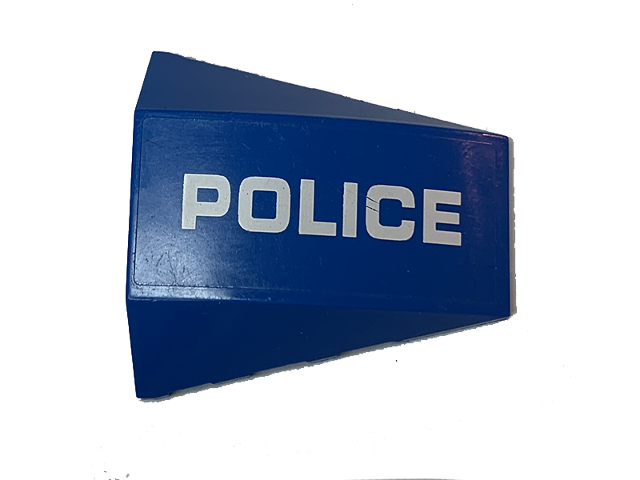 Wedge 4 x 4 Triple Curved No Studs with White 'POLICE' Pattern Model Left Side (Sticker) - Set 60174