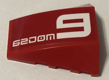 Wedge 4 x 4 Triple Curved No Studs with White '62DOM9' Pattern (Sticker) - Set 70615