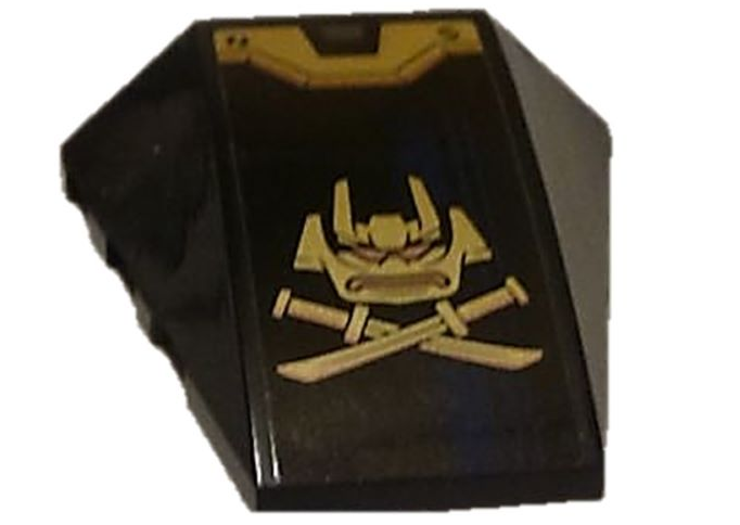 Wedge 4 x 4 Triple Curved No Studs with Dark Blue Stripe, Copper and Gold Swords and Ninjago Samurai Mask Pattern (Sticker) - Set 70625