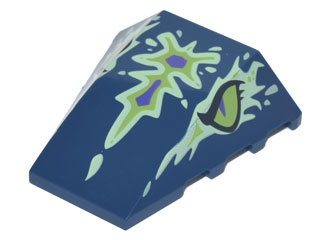 Wedge 4 x 4 Triple Curved No Studs with Yellowish Green and Dark Purple Ghost Dragon Head with Lime Eyes Pattern