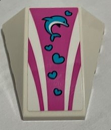 Wedge 4 x 4 Triple Curved No Studs with Medium Azure Dolphin and Hearts, Dark Pink Curved Stripes Pattern (Sticker) - Set 41347