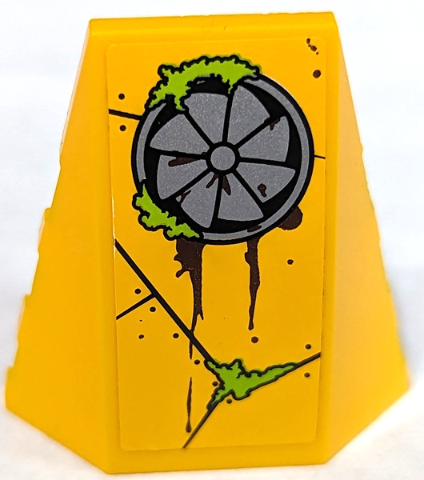 Wedge 4 x 4 Triple Curved No Studs with Silver Fan, Metal Plates with Rivets, Oil Stains and Bright Green Moss Pattern Model Right Side (Sticker) - Set 70134