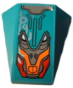 Wedge 4 x 4 Triple Curved No Studs with Dark Bluish Gray, Orange and Red Armor Plates with Black Outlines and Metallic Light Blue Circuitry Pattern (Sticker) - Set 76194