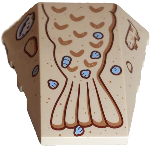 Wedge 4 x 4 Triple Curved No Studs with Medium Nougat and Reddish Brown Mermaid Tail and Animal, Bright Light Blue and White Shells Pattern