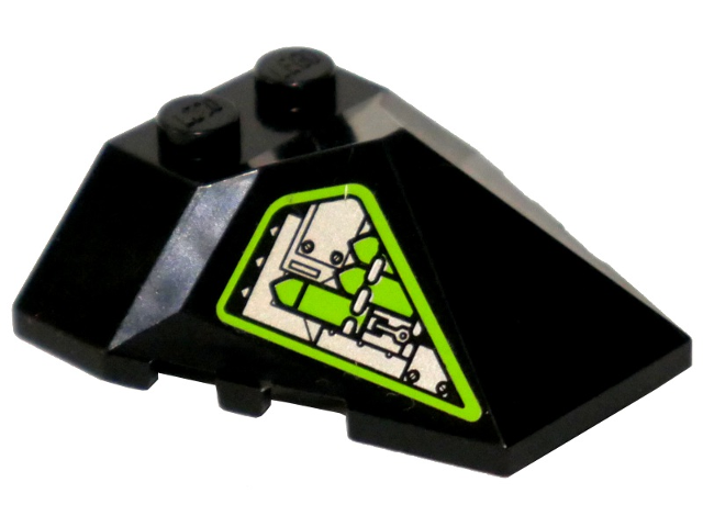 Wedge 4 x 4 x 1 1/3 Pyramid Center with Lime and Silver Machinery Pattern on Right Side (Sticker) - Set 8104