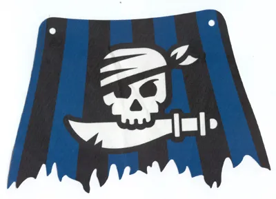 Cloth Sail 27 x 18 Tattered with Skull with Bandana and Cutlass on Black and Blue Stripes Background Pattern