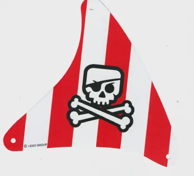 Cloth Sail Triangular with Skull and Crossbones with Eye Patch on Red Stripes Background Pattern