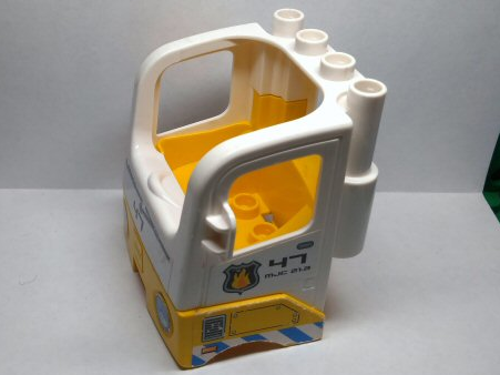Duplo Cabin Truck Semi-Tractor Cab with Yellow Base with '47', Fire Logo, Blue and White Stripes and Headlights Pattern (Stickers) - Set 7844