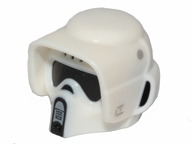 Minifigure, Headgear Helmet SW Scout Trooper with Molded Black Visor and Panels and Printed Dark Bluish Gray and Light Bluish Gray Markings Pattern