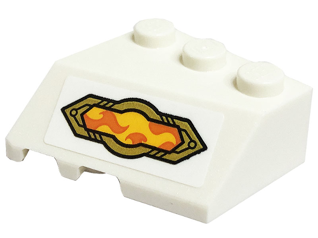 Wedge 3 x 3 Sloped Right with Gold Armor Plates, Bright Light Orange and Orange Flames Pattern (Sticker) - Set 80034