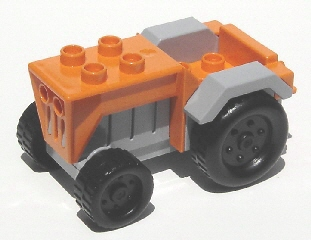 Duplo Farm Tractor with Black Wheels, Light Bluish Gray Engine and Fenders, and Light Bluish Gray Hitch