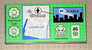 Tile 8 x 16 with Bottom Tubes on Edges with Batman Gotham City Map Display Pattern (Sticker) - Set 7783