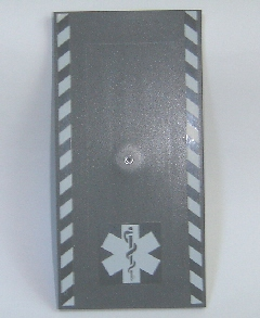 Tile 8 x 16 with Bottom Tubes on Edges with White Safety Stripes and EMT Star of Life Pattern (Stickers) - Set 7892