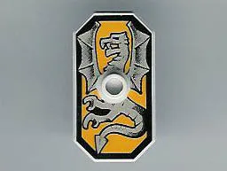 Minifigure, Shield Octagonal Long with Stud with Silver Dragon on Bright Light Orange Background Pattern