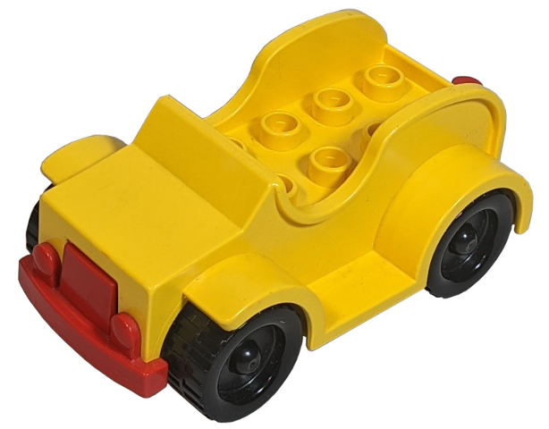 Duplo Car with 2 x 4 Studs, Running Boards, Black Wheels, and Red Bumper