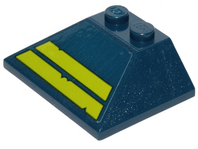 Slope 45 3 x 4 Double / 33 with Two Lime Stripes with Cut Out Edges Pattern (Sticker) - Set 70839