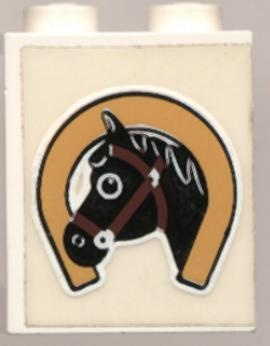 Panel 1 x 2 x 2 - Solid Studs with Horseshoe and Black Horse Head Pattern (Sticker) - Set 6359