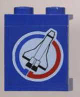 Panel 1 x 2 x 2 - Solid Studs with Space Shuttle and Blue and Red Semicircles on White Circle Background Pattern Model Right Side (Sticker) - Set 6544