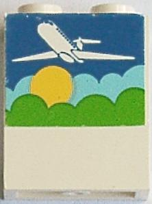 Panel 1 x 2 x 2 - Solid Studs with Airplane, Blue Sky, Aqua Clouds, Yellow Sun and Green Trees Pattern (Sticker) - Set 1773