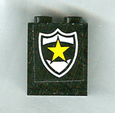 Panel 1 x 2 x 2 - Solid Studs with Yellow Star on Black and White Police Badge Pattern (Sticker) - Set 1786