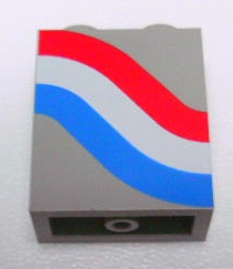 Panel 1 x 2 x 2 - Solid Studs with Curved Red, White and Blue Stripes Pattern Left