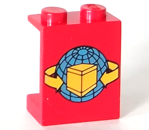 Panel 1 x 2 x 2 - Solid Studs with Blue Globe and Yellow Box and Curved Arrows Pattern